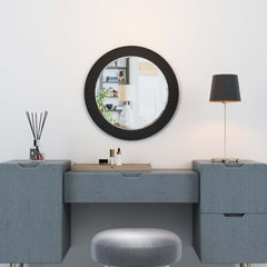 Bamboo Pattern Round Wall Wood Mirror