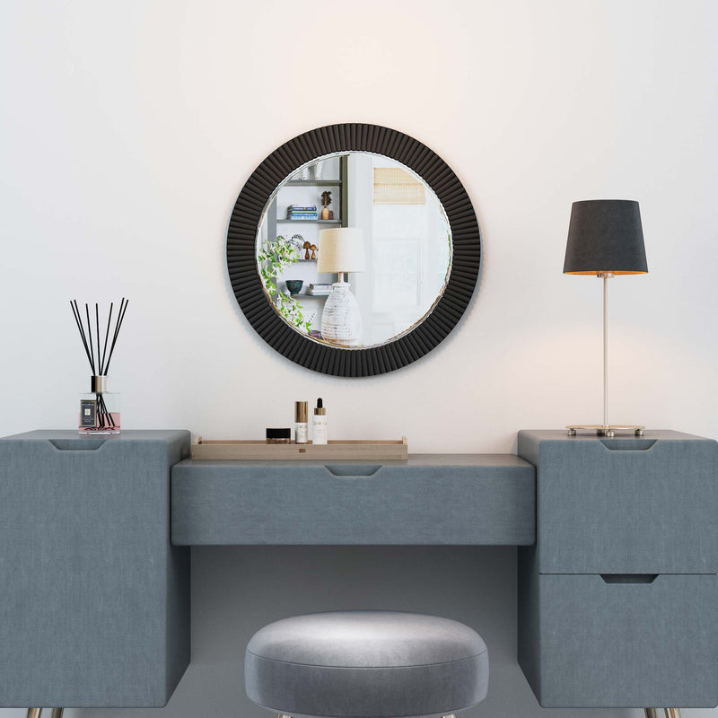 Bamboo Pattern Round Wall Wood Mirror