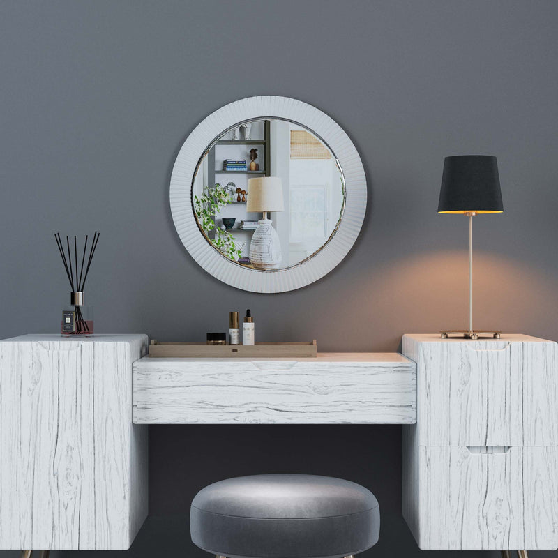 Bamboo Pattern Round Wall Wood Mirror
