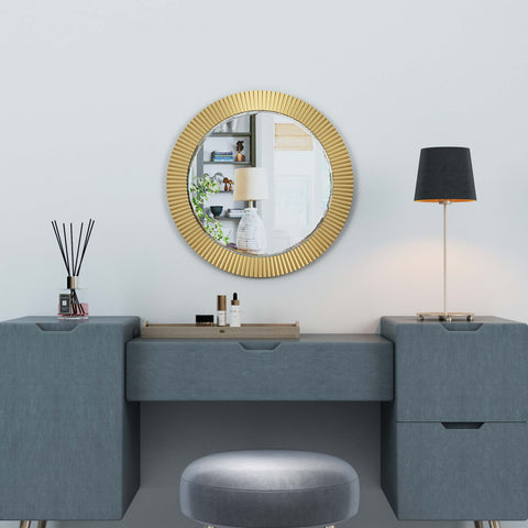 Bamboo Pattern Round Wall Wood Mirror