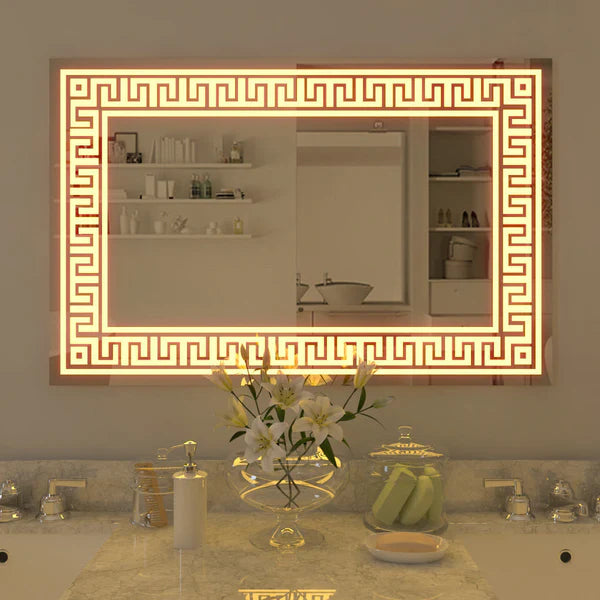 Greek Motif Led Bathroom Wall Mirror | 5 Years Warranty