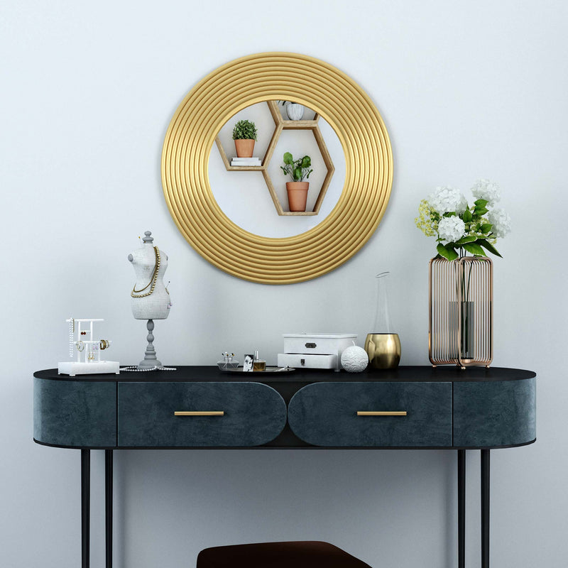 Infinite Strips Round Wall Wood Mirror