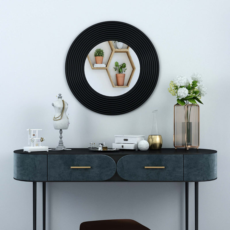 Infinite Strips Round Wall Wood Mirror