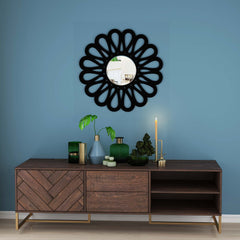 Radiant Halo Round Wall Wood Mirror