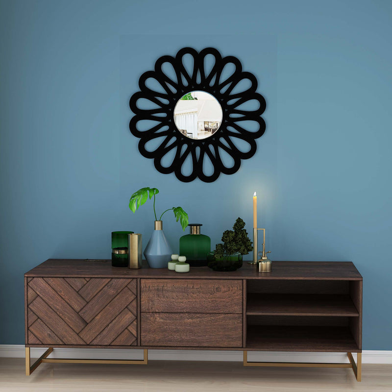 Radiant Halo Round Wall Wood Mirror
