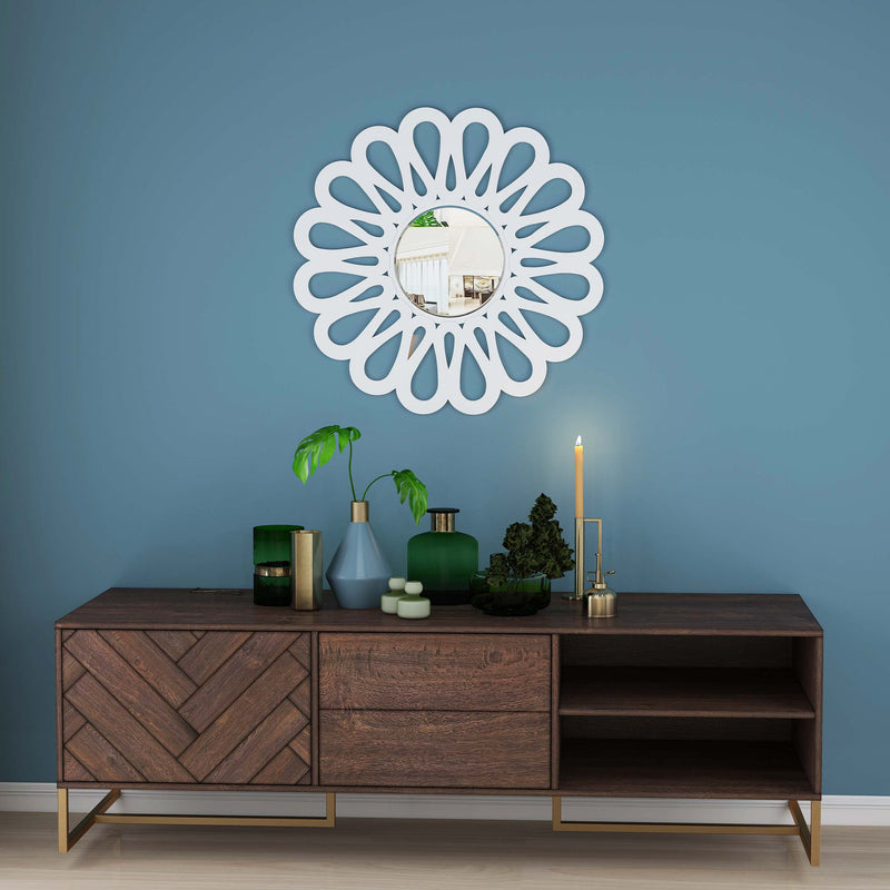 Radiant Halo Round Wall Wood Mirror