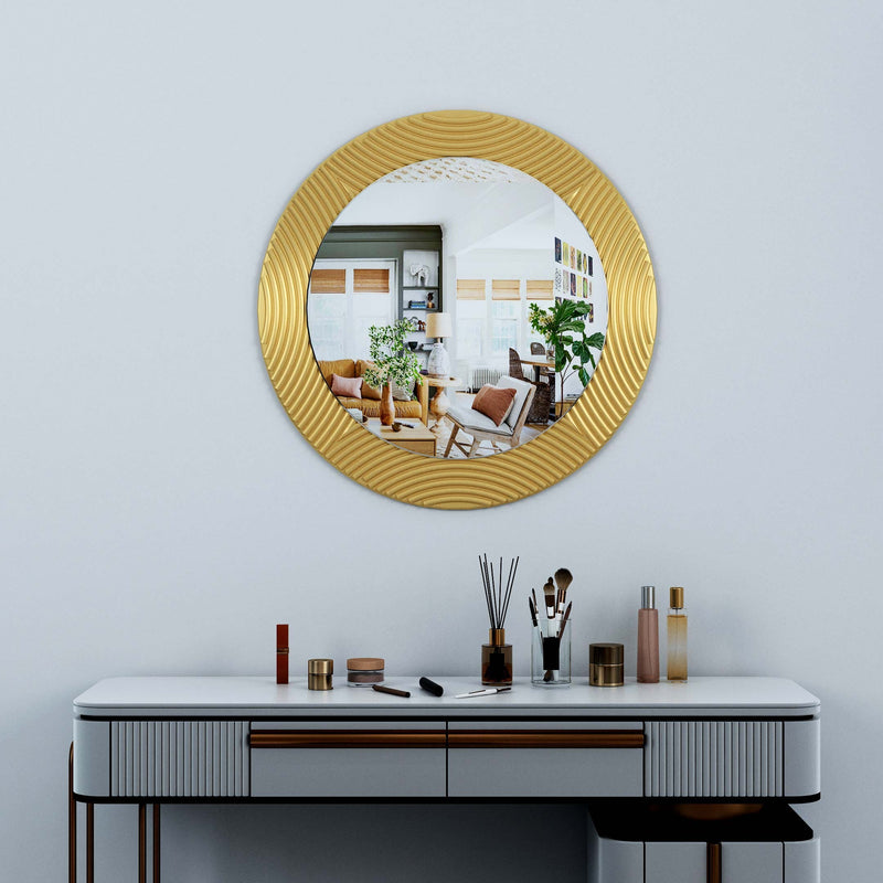 Strips Line Round Wall Wood Mirror