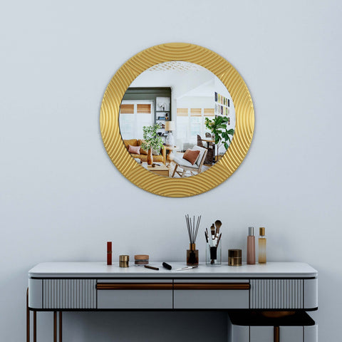 Strips Line Round Wall Wood Mirror