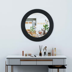 Strips Line Round Wall Wood Mirror