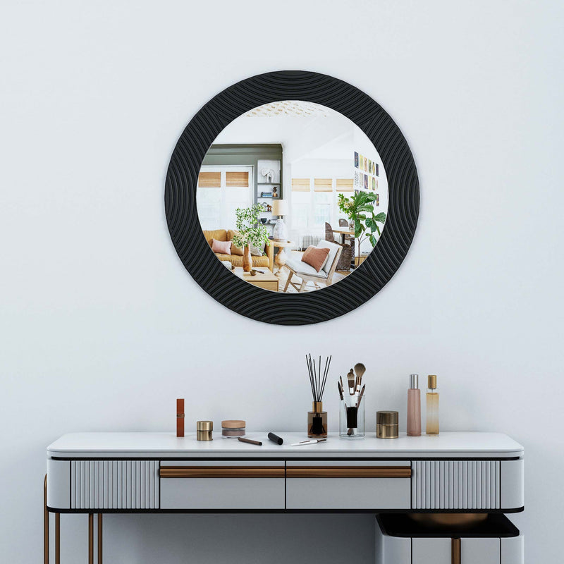 Strips Line Round Wall Wood Mirror