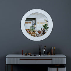 Strips Line Round Wall Wood Mirror