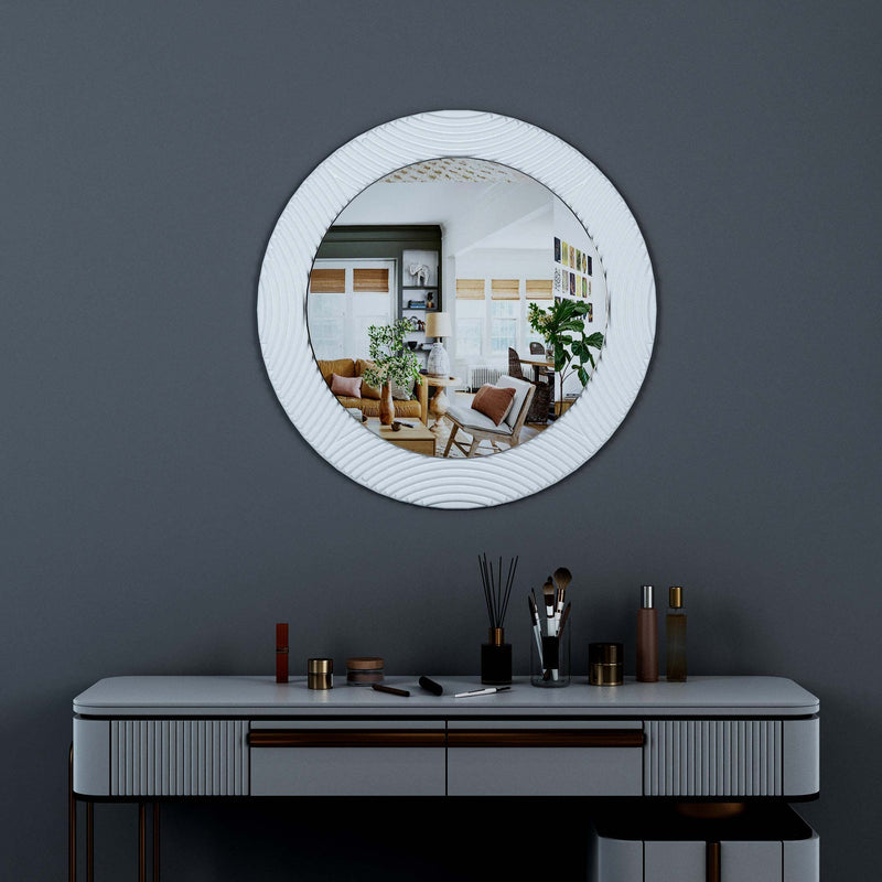 Strips Line Round Wall Wood Mirror