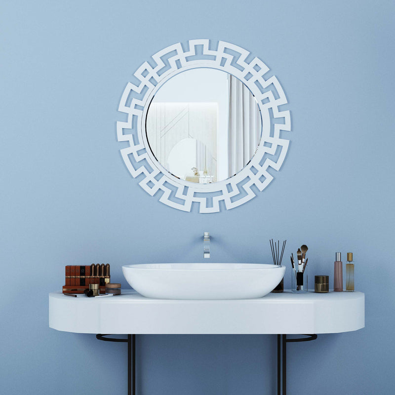 Sunbrust Round Wall Wood Mirror