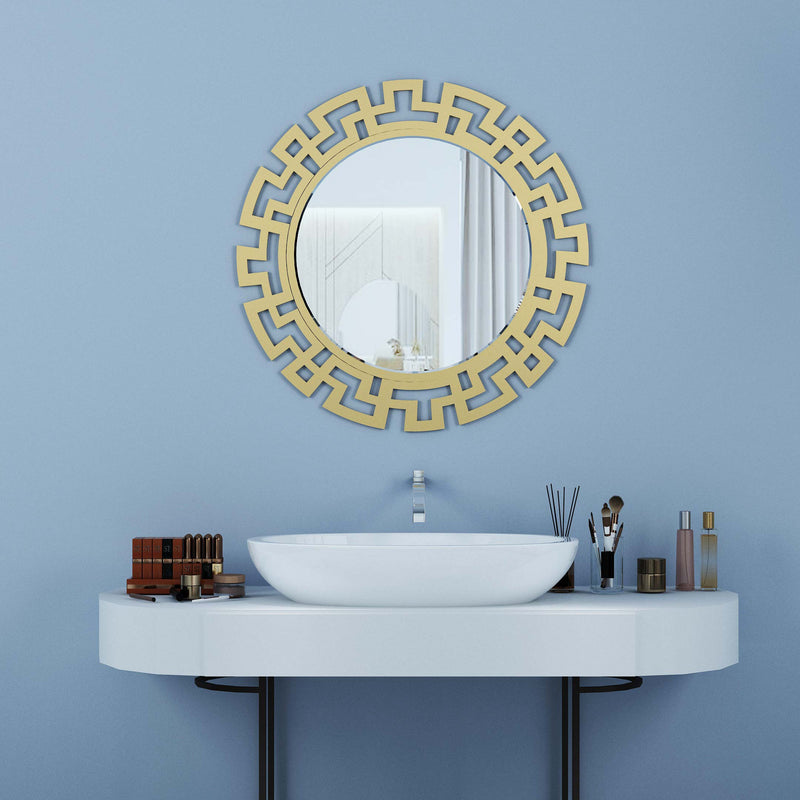Sunbrust Round Wall Wood Mirror