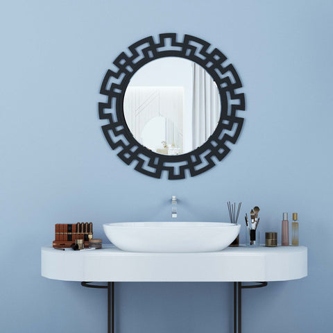Sunbrust Round Wall Wood Mirror